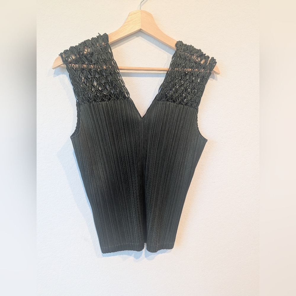 Pleats Please Issey Miyake Dark Sage/ Forest Green Sleeveless Top
